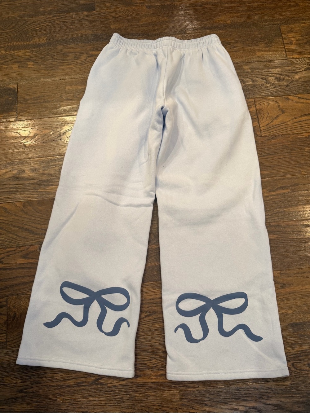 Edikted Women’s Light Blue wide leg sweats with Navy Bow Accent size S